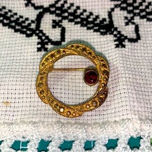Avon Marcasite garnet brooch